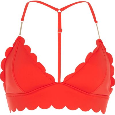 Red scalloped T-bar bikini top